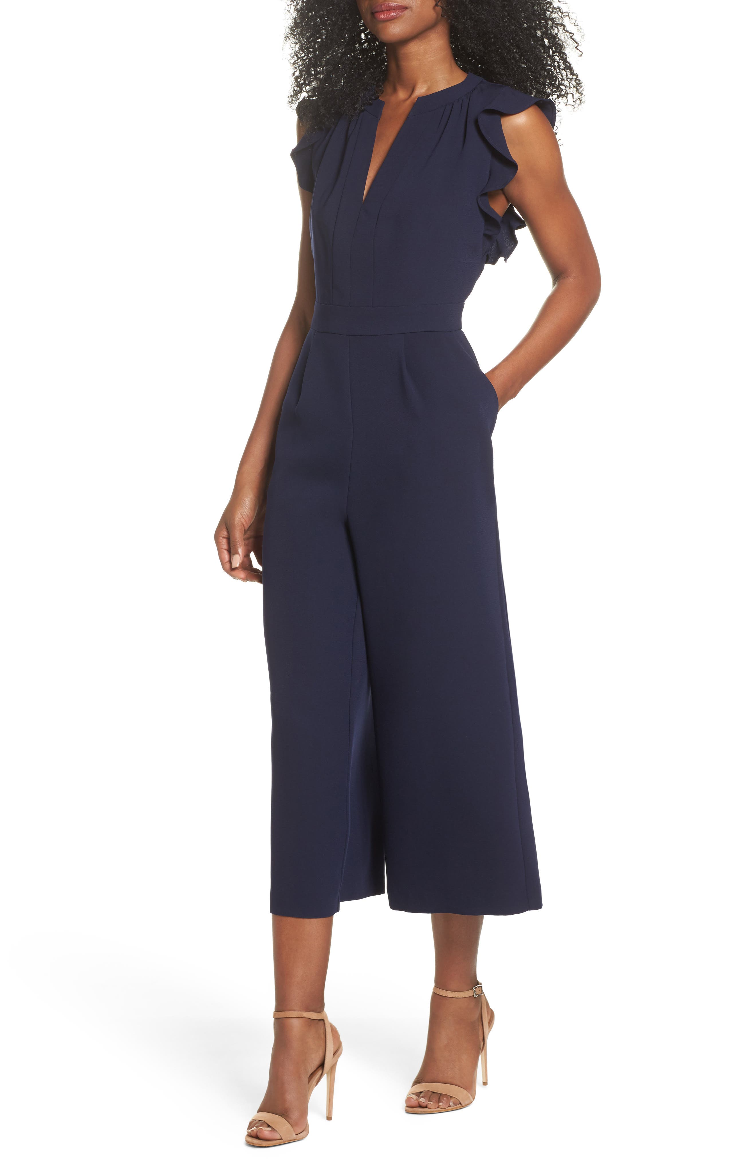 vince camuto ruffle jumpsuit