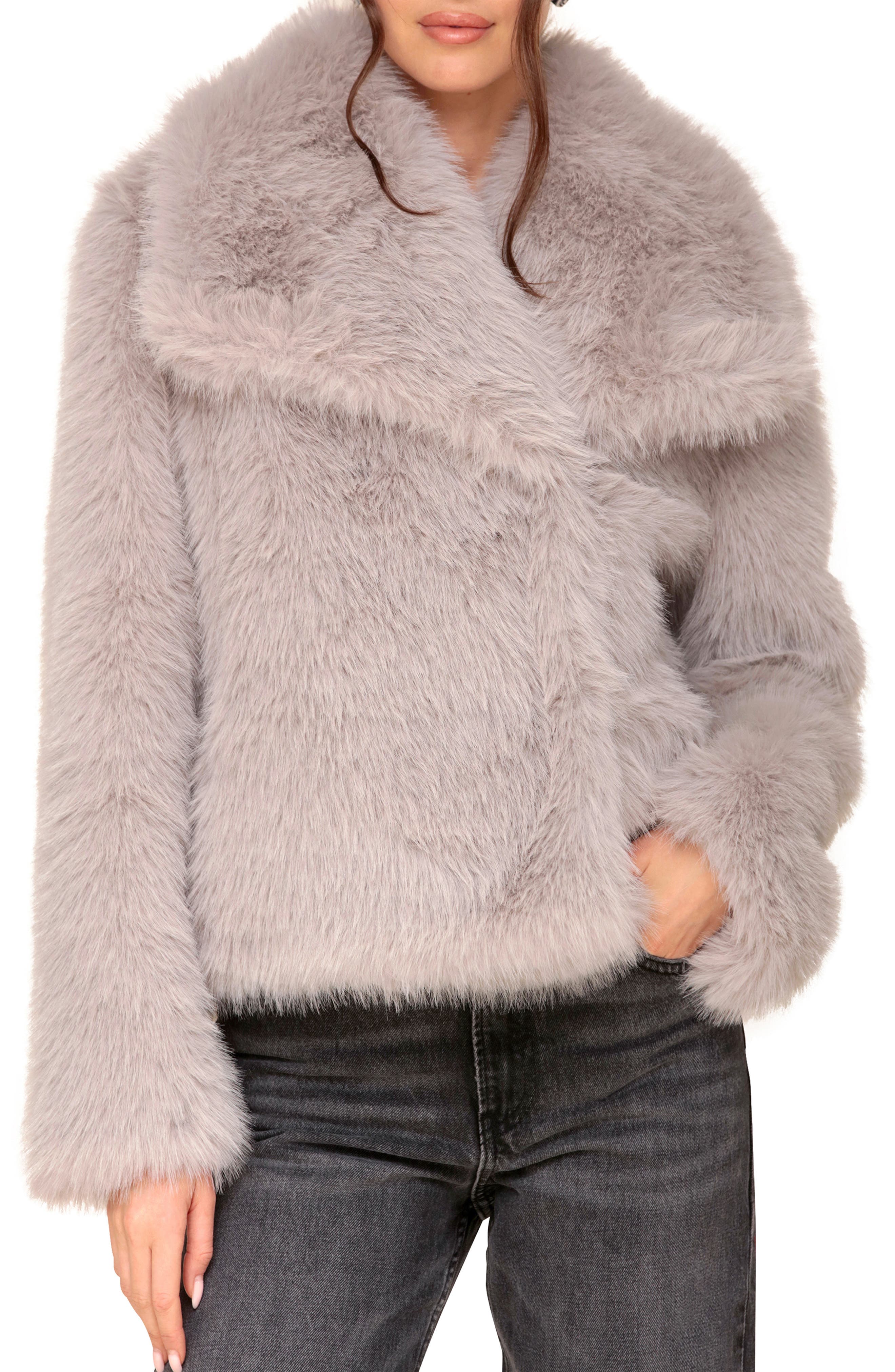 Avec Les Filles Luxe Faux Fur Jacket in Light Grey 