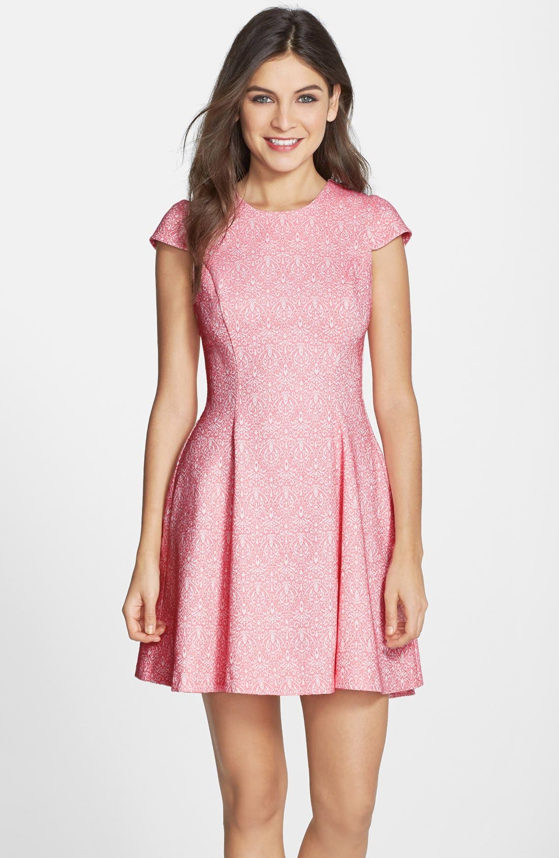 Clove Jacquard Cap Sleeve Fit & Flare Dress (Nordstrom Exclusive