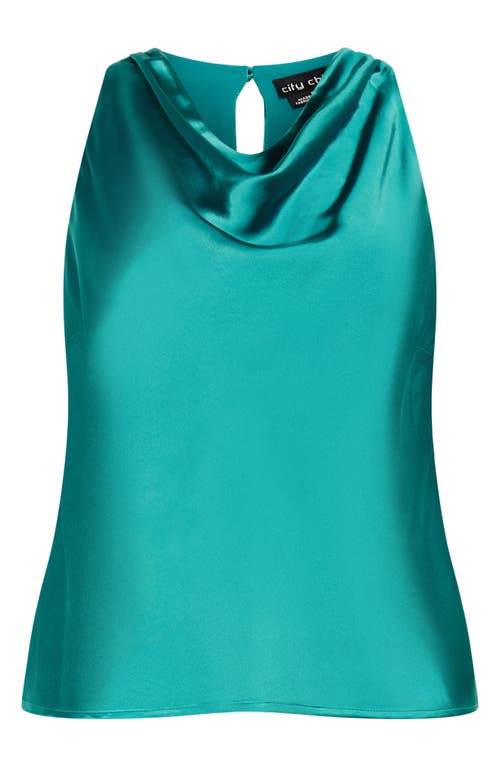 Shop City Chic Perri Cowl Neck Satin Tank In Peacock