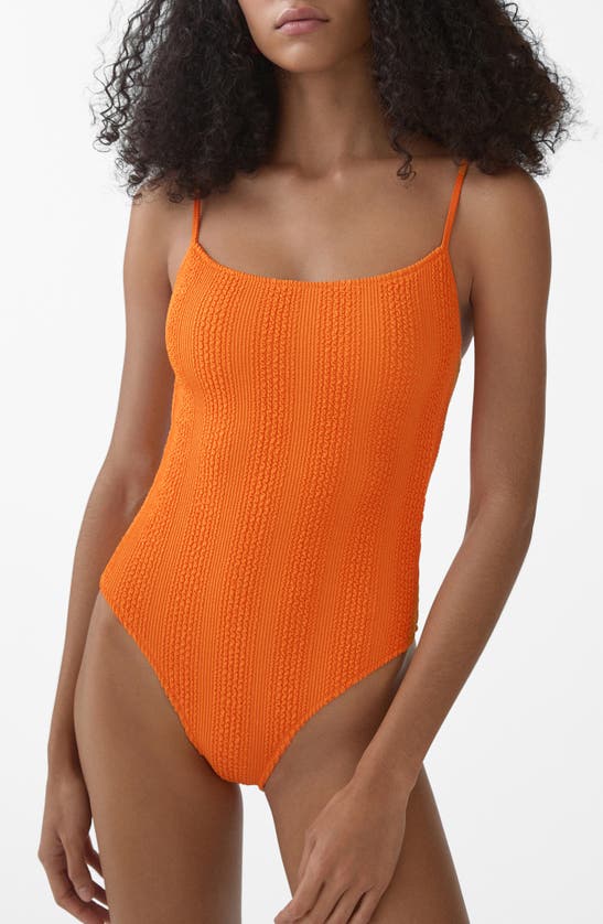 Shop Mango Textured One-piece Swimsuit In Orange