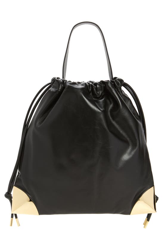 Shop Sacai Corner Metal Leather Drawstring Bag In Black