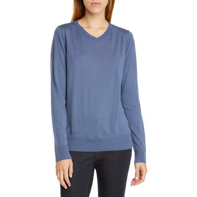 Lafayette 148 New York Split Cuff Wool Sweater, Blue