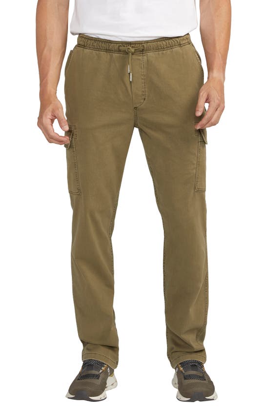 Shop Silver Jeans Co. Pull-on Twill Cargo Pants In Olive
