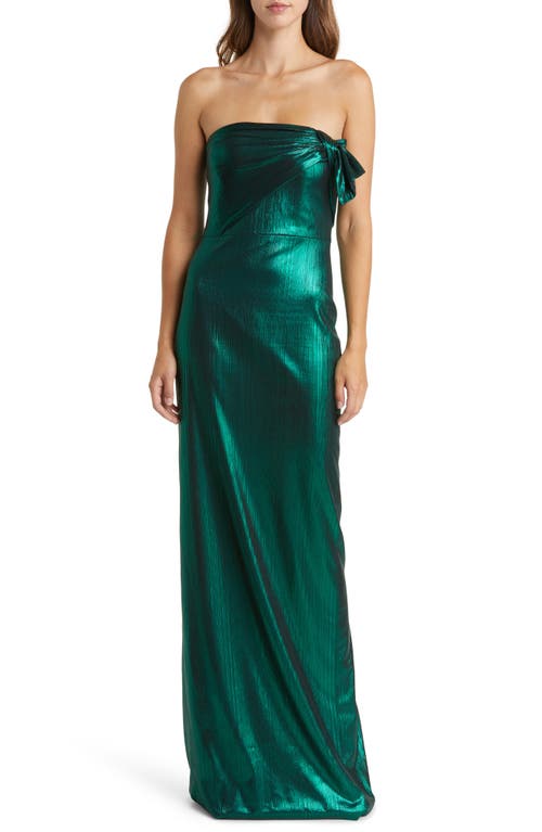 Black Halo Divina Strapless Column Gown in Emerald Glow