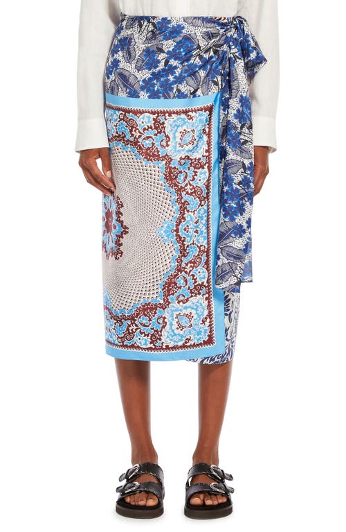 Nuevo Floral Print Silk Wrap Skirt in Cornflower Blue