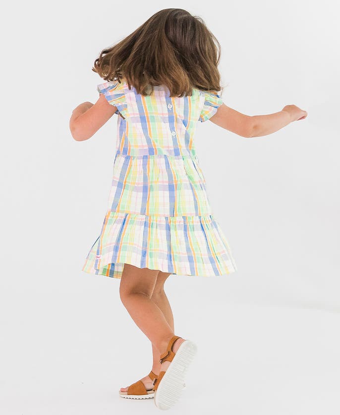 Shop Rufflebutts Baby Flutter Sleeve Tiered Dress In Clubhouse Rainbow Plaid