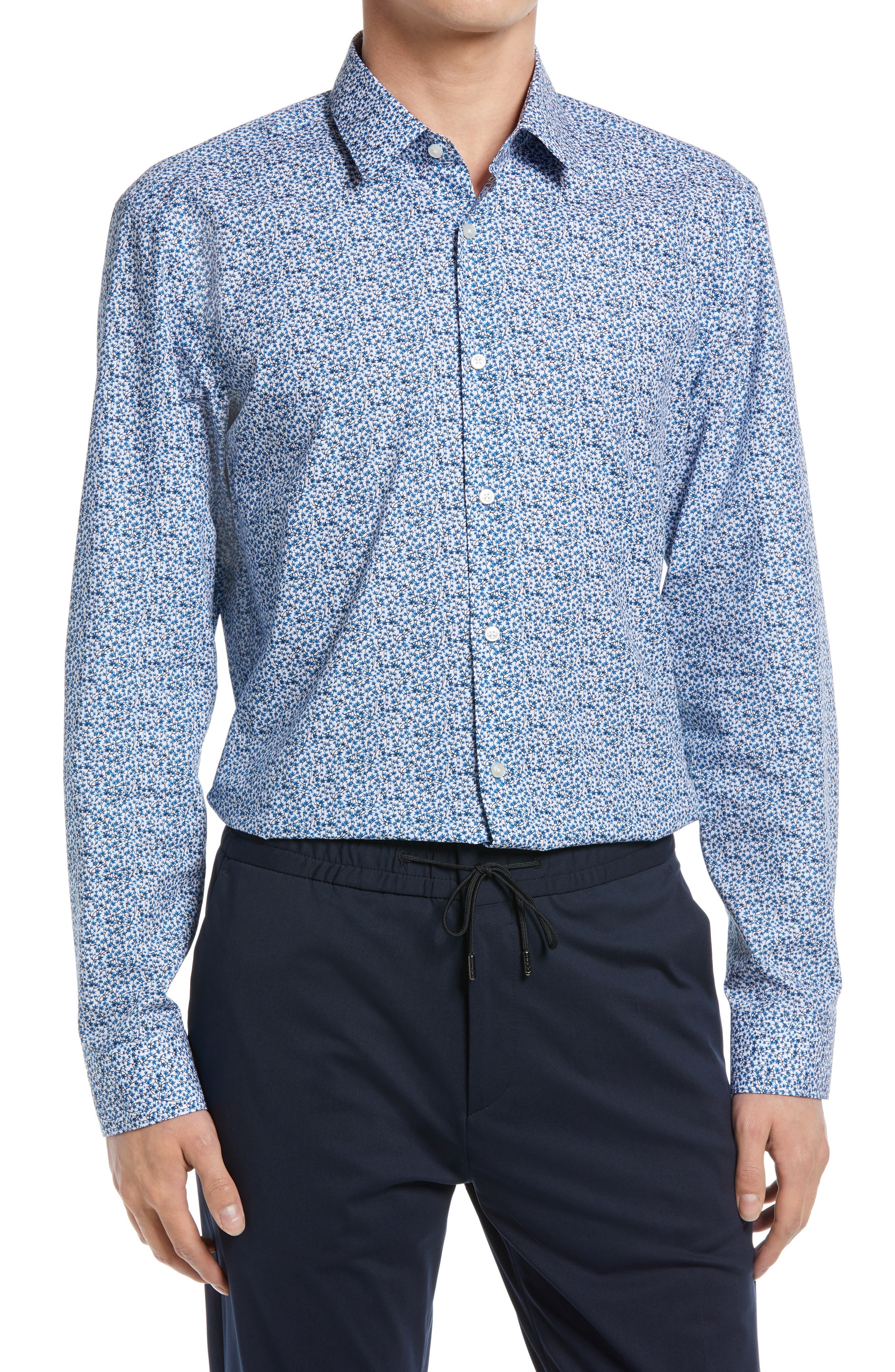 HUGO Isko Slim Fit Button-Up Dress Shirt in Medium Blue at Nordstrom, Size 15