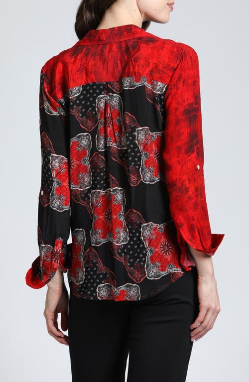 APNY APNY BANDANA PRINT ROLL TAB SLEEVE CHIFFON BUTTON-UP SHIRT 