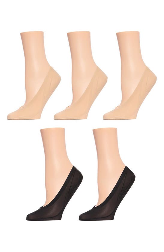Shop Memoi Fine Edge Sock Liners In Nude-black