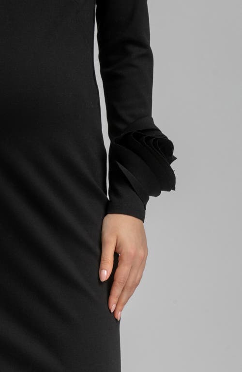 Shop Pietro Brunelli Rosette Cuff Long Sleeve Maternity Sheath Dress In Black