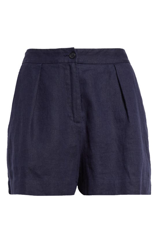 Shop Atm Anthony Thomas Melillo Pleated Linen & Cotton Shorts In Ink