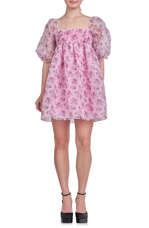 Endless Rose Floral Puff Sleeve Organza Babydoll Dress in Pink Multi at Nordstrom, Size X-Small