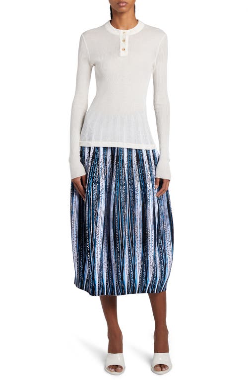 Shop Bottega Veneta Feather Jacquard Balloon Midi Skirt In Blue/black