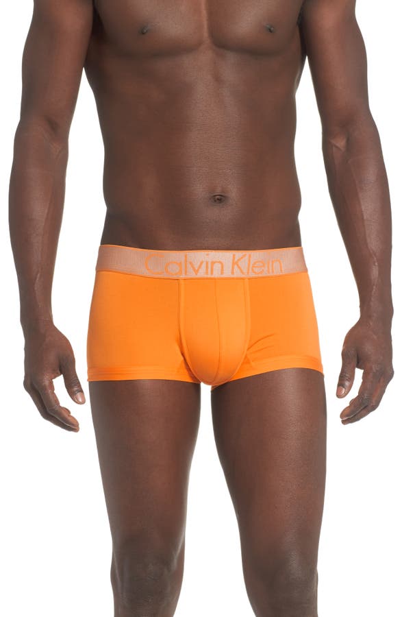 Calvin Klein Customized Stretch Low Rise Trunks In Orange Flame