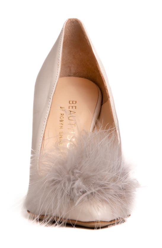 Shop Beautiisoles Asia Faux Feather Pointed Toe Pump In Off White