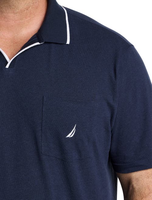 Shop Nautica Split-collar Polo Shirt In Navy Seas