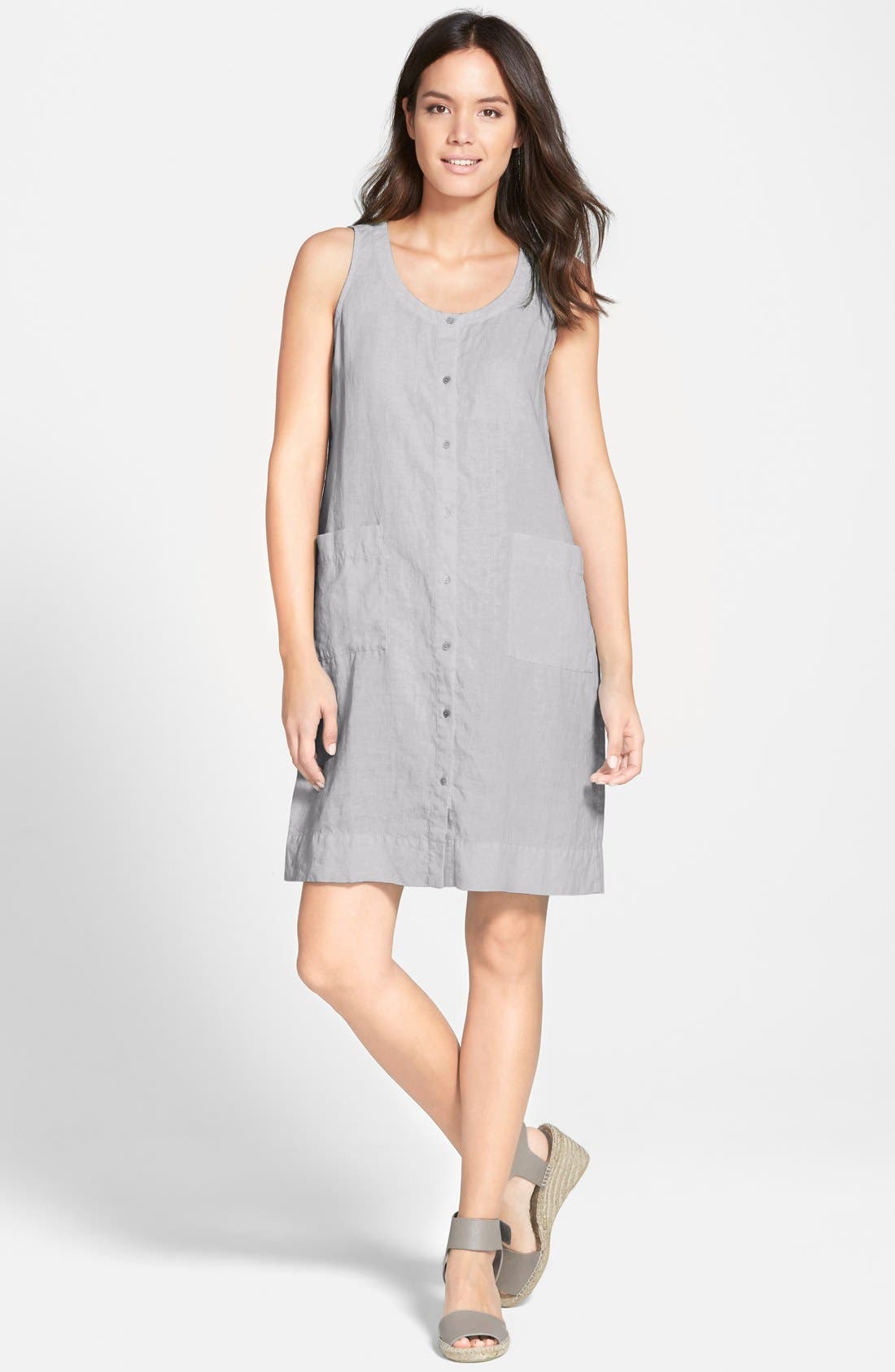 Eileen Fisher Organic Linen Scoop Neck Knee Length Dress (Regular