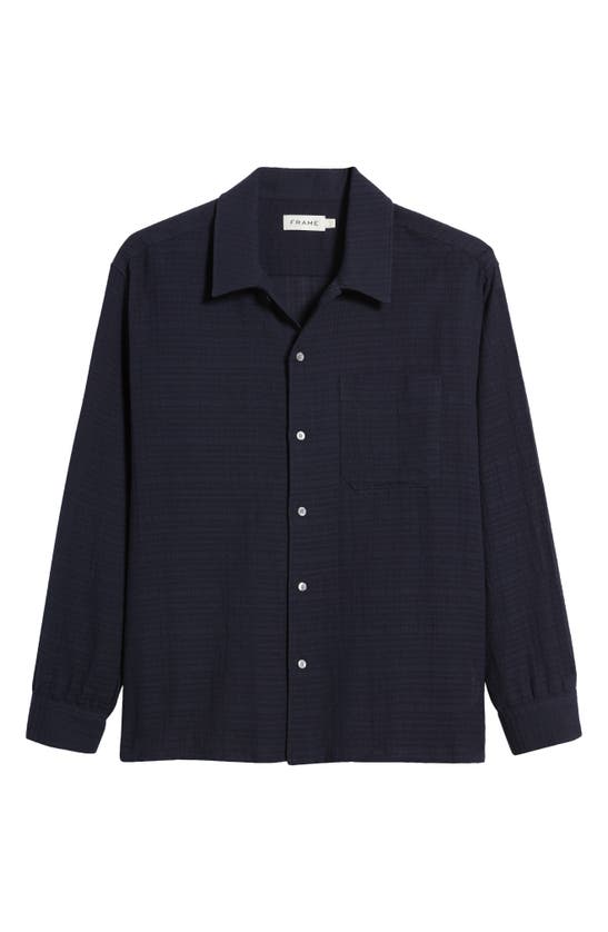 Shop Frame Textured Stripe Cotton Button-up Shirt In Navy
