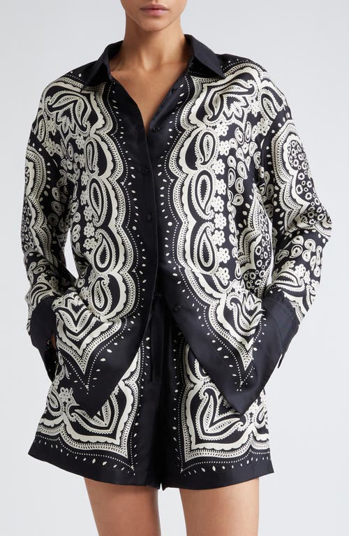 Nili Lotan Alfie Print Silk Shirt In Black/ivory Bandana