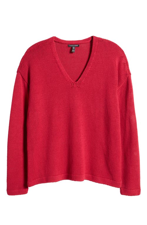 Shop Eileen Fisher V-neck Organic Cotton Pullover Sweater In Azalea