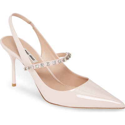 Miu Miu Crystal Strap Slingback Pump - Beige