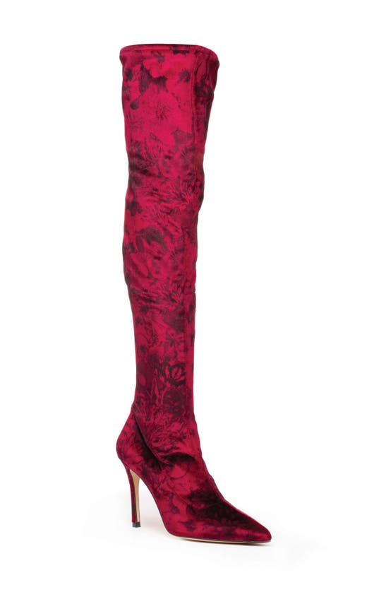Beautiisoles Mariana Over The Knee Boot In Dark Red Flower Velvet