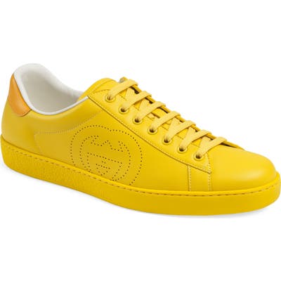 Gucci New Ace Perforated Logo Sneaker, Yellow