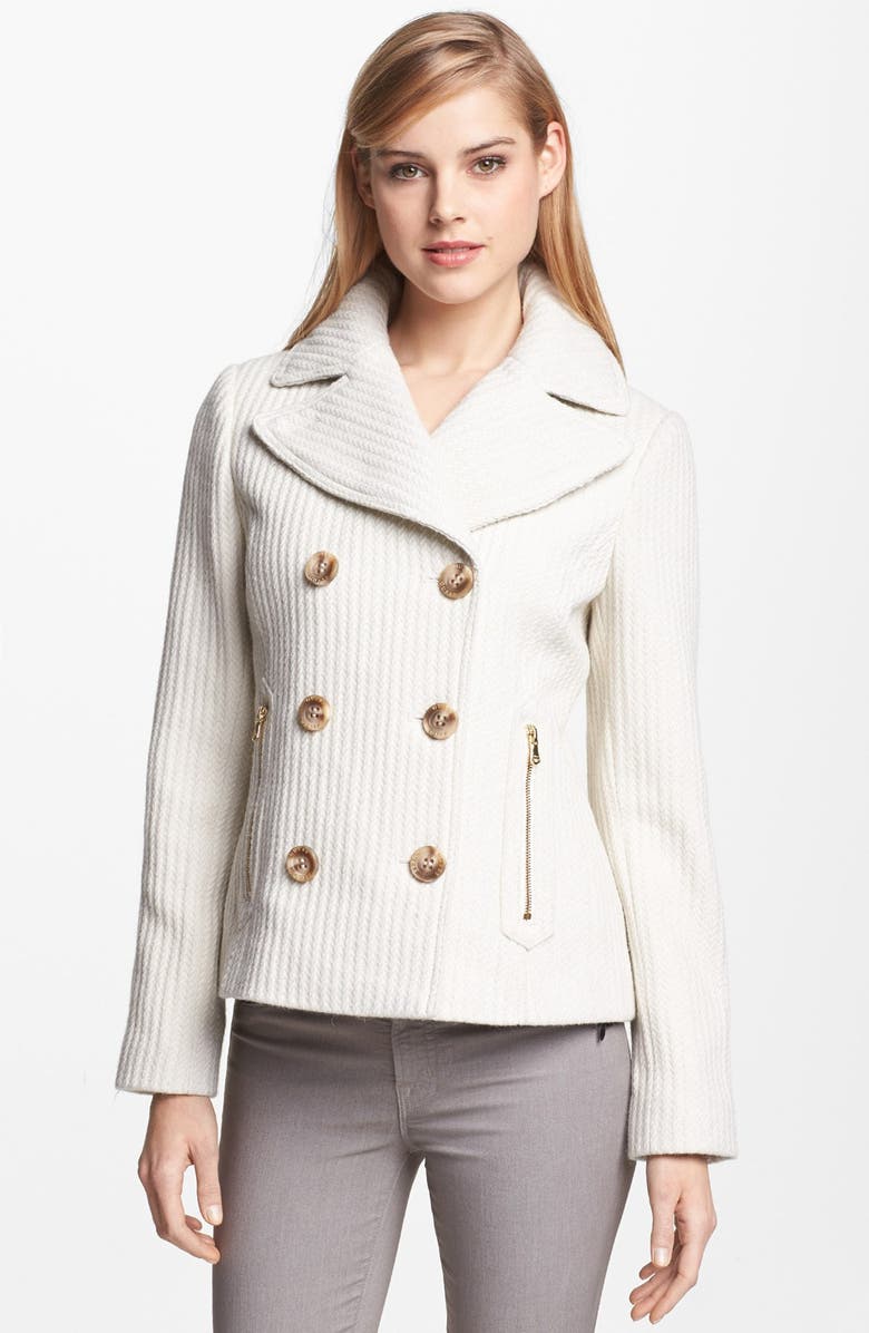 GUESS Double Breasted Textured Wool Peacoat (Online Only) | Nordstrom
