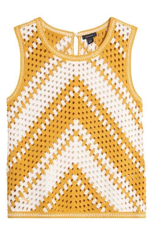 Shop Halogenr Halogen(r) Crochet Knit Sleeveless Cotton Blend Sweater In Golden Spice Brown