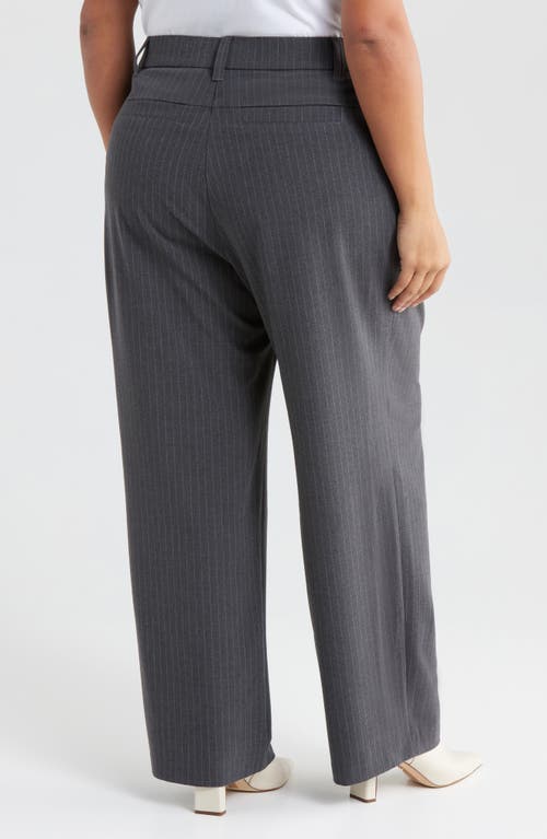 Wit & Wisdom Pinstripe Ultra Skyrise Pleated Wide Leg Pants In Steel Grey White