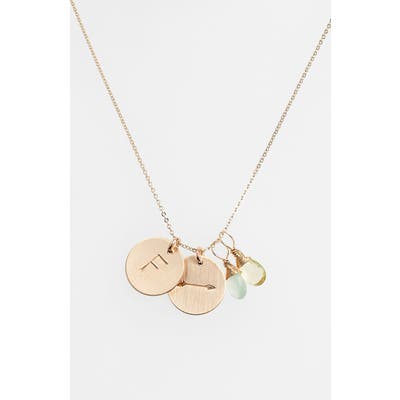 Nashelle Aqua Chalcedony, Lemon Quartz, Initial & Arrow 14K-Gold Fill Disc Necklace