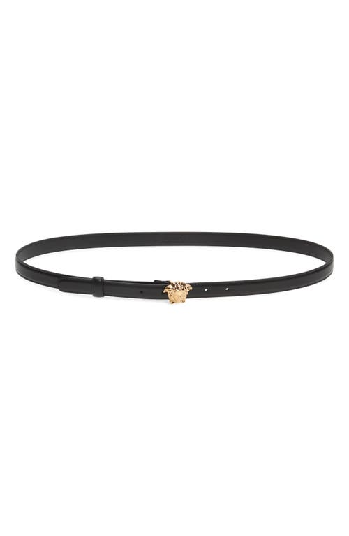 Versace Medusa Leather Skinny Belt Black/Gold at Nordstrom,