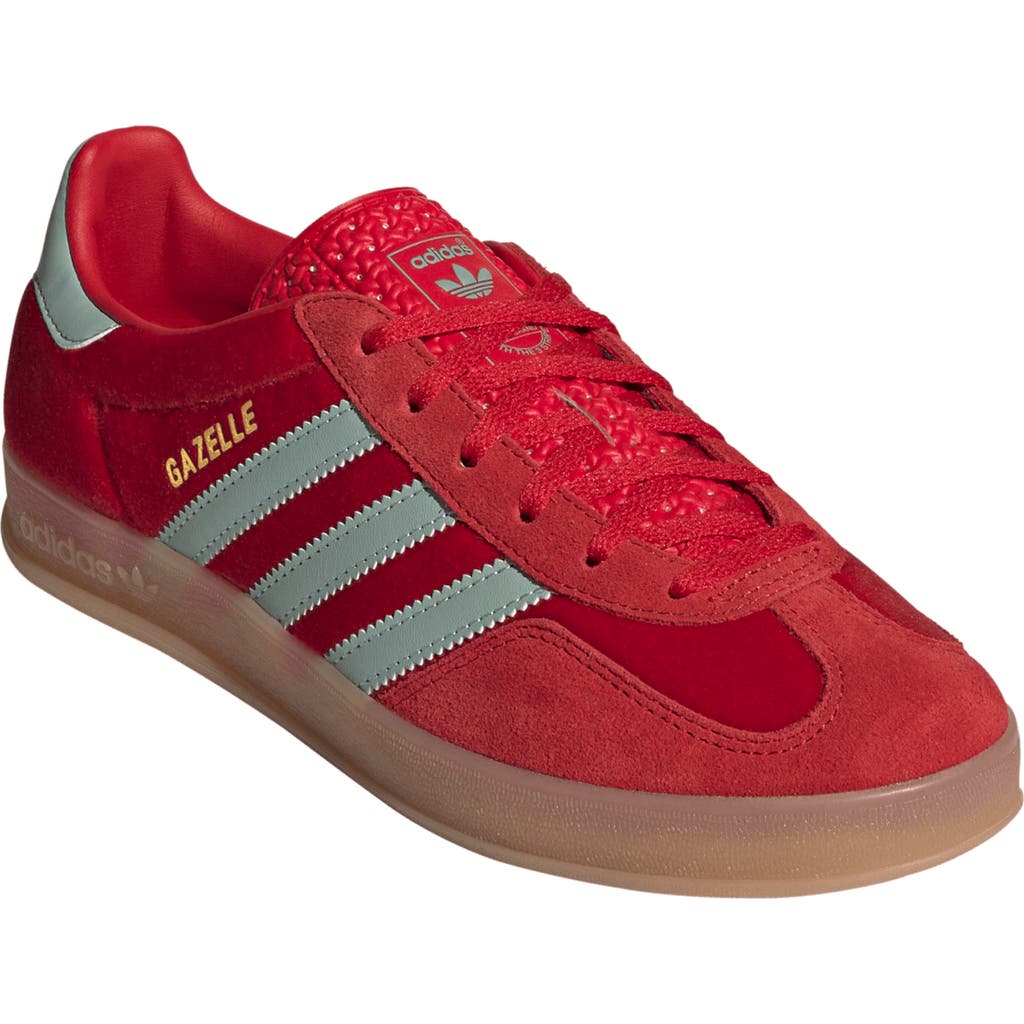 adidas Gazelle Indoor Sneaker in Scarlet/Hazy Green/Gum
