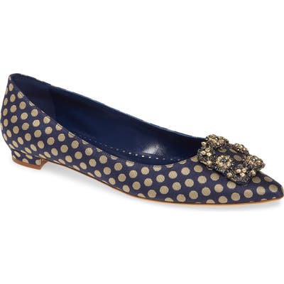 Manolo Blahnik Hangisi Floral Pointy Toe Flat