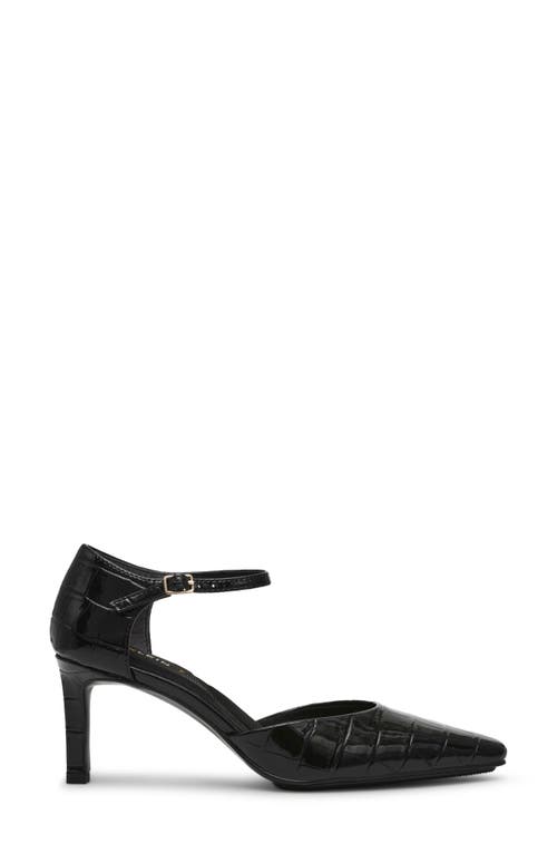 Shop Anne Klein Rosalind Croc Embossed Ankle Strap Sandal In Black Croco