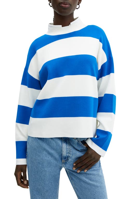 MANGO Stripe Funnel Neck Sweater Vibrant Blue at Nordstrom,
