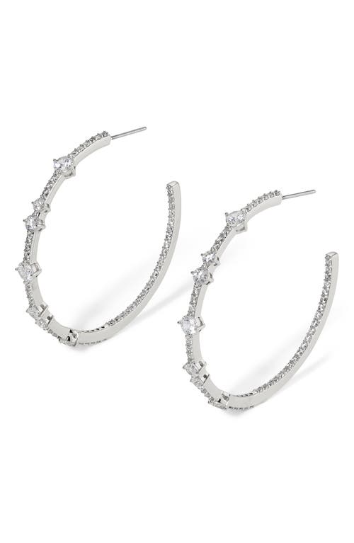 Nadri Cassi Cubic Zirconia Inside Out Hoop Earrings in Rhodium 