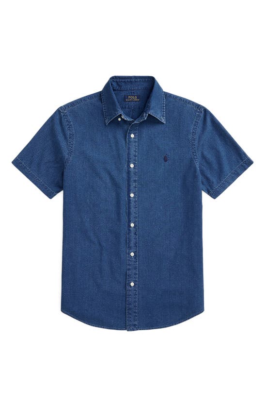 Shop Polo Ralph Lauren Denim Short Sleeve Button-down Shirt In Dark Indigo