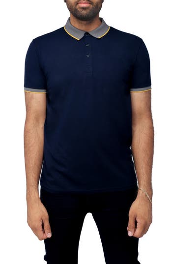 Shop X-ray Xray Pipe Trim Knit Polo In Navy/mustard