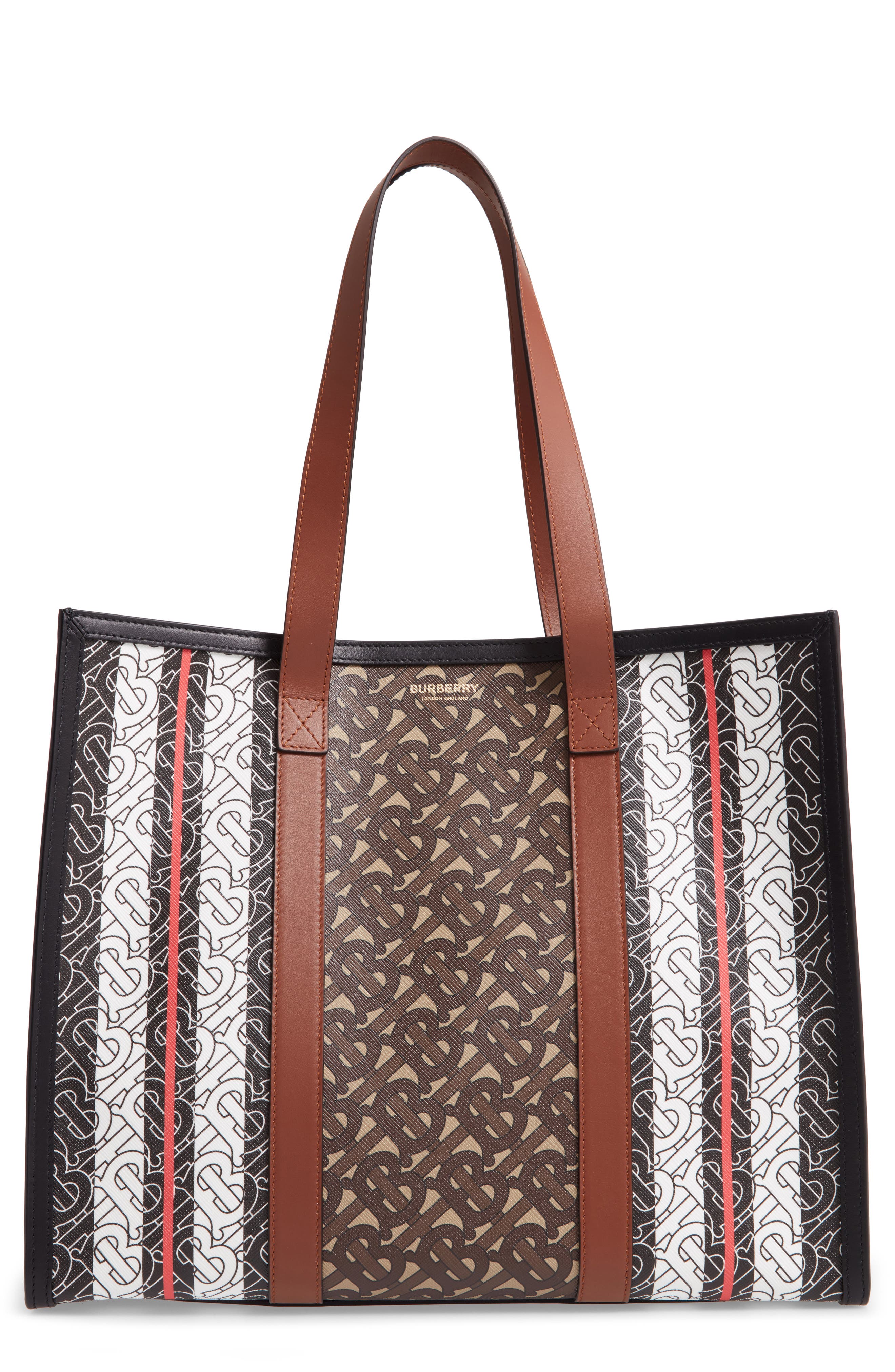 Burberry Small Book E-Canvas Tote in Bridle Brown at Nordstrom