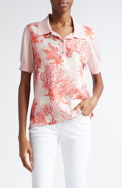 Versace La Vacanza Silk & Wool Mixed Media Polo Dusty Rose Coral Bone at Nordstrom, Us