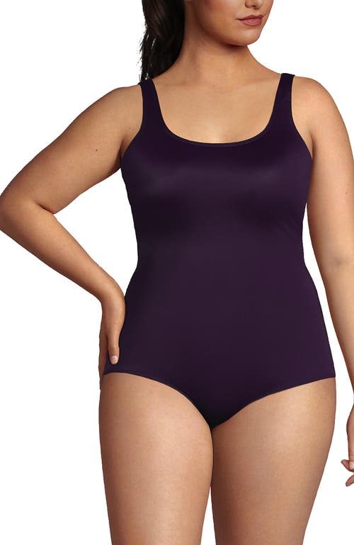 Shop Lands' End Plus Size Chlorine Resistant Soft Cup Tugless Sporty One Piece Swimsuit In Blackberry