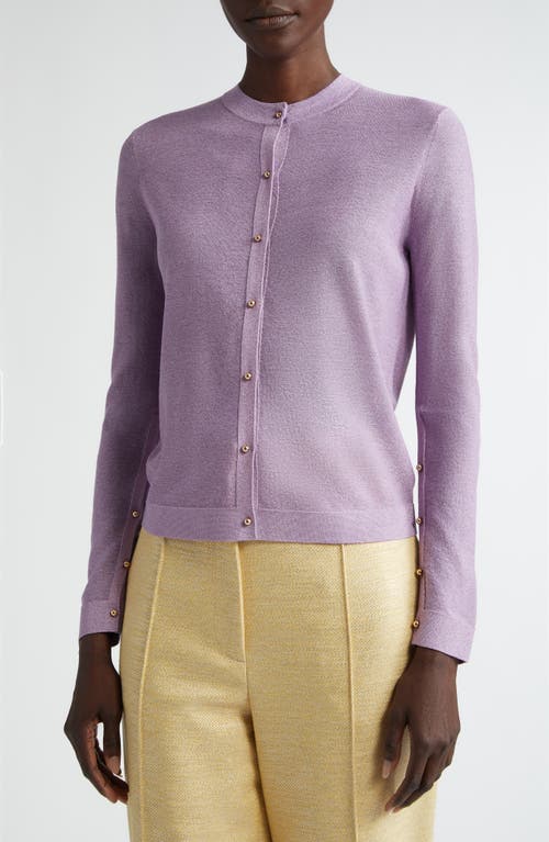 St. John Collection Metallic Reverse Jersey Cardigan in Amethyst at Nordstrom, Size Small