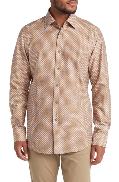 Jim Regular Fit Geo Pattern Dress Shirt in Medium Beige