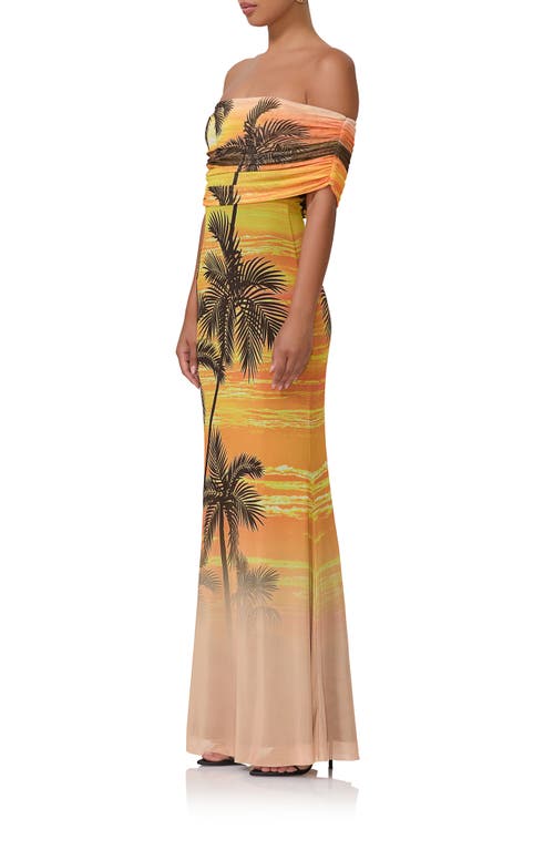 Shop Afrm Mccall Off The Shoulder Mesh Maxi Dress In Sunrise Palms