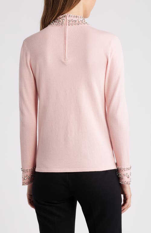 Shop Anne Klein Crystal Embellished Mock Neck Sweater In Pink Blush