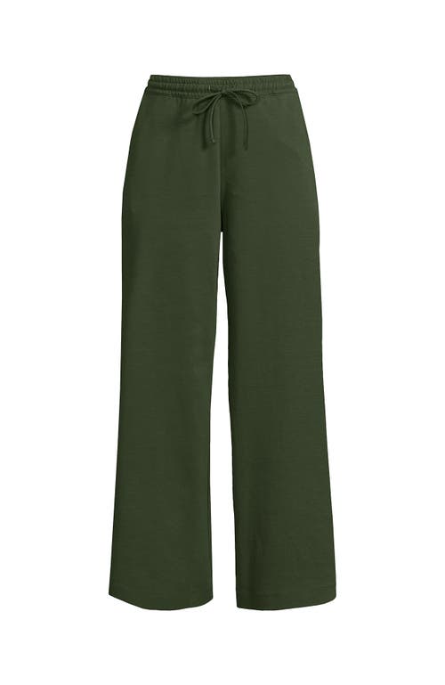 Shop Lands' End Plus Size Sport Knit Elastic Waist Wide Leg Crop Pants In Estate Green