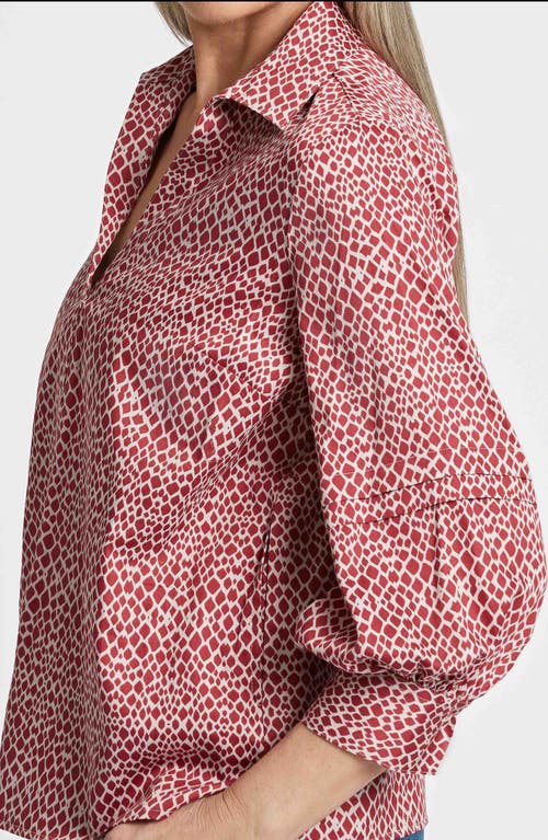 Foxcroft Frankie Abstract Print Cotton Sateen Popover Top In Ruby Red