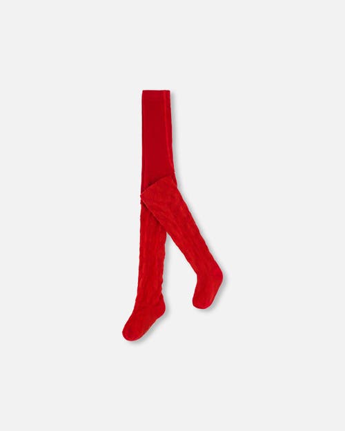 Shop Deux Par Deux Baby Girl's Tights With Bow Jacquard Red In Jester Red